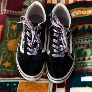 Vans Kids Black old skools purple and blue butterfly